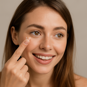 Junge Frau mit Contactlinse